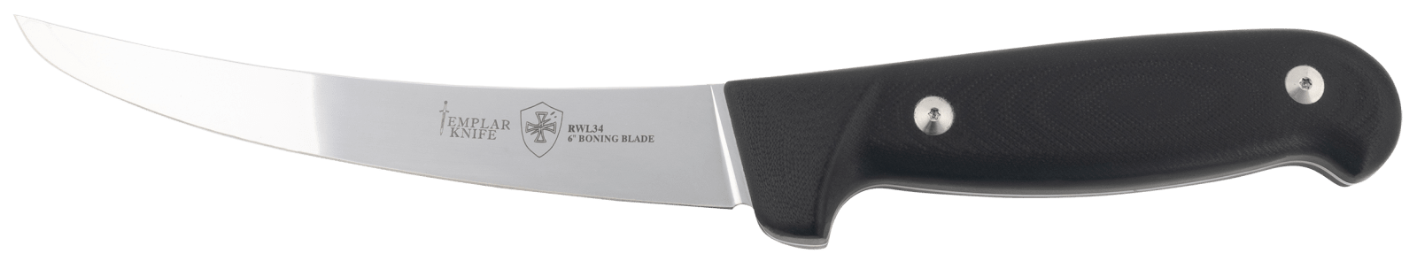 Templar Knife K6BBK362 Boning 6" Fixed Plain Damasteel Blade, 5" Black G10 Handle