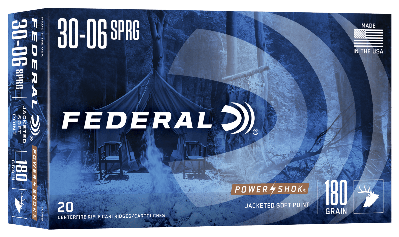 Federal 3006B Power-Shok  30-06Springfield 180gr Jacketed Soft Point 20 Per Box/10 Case