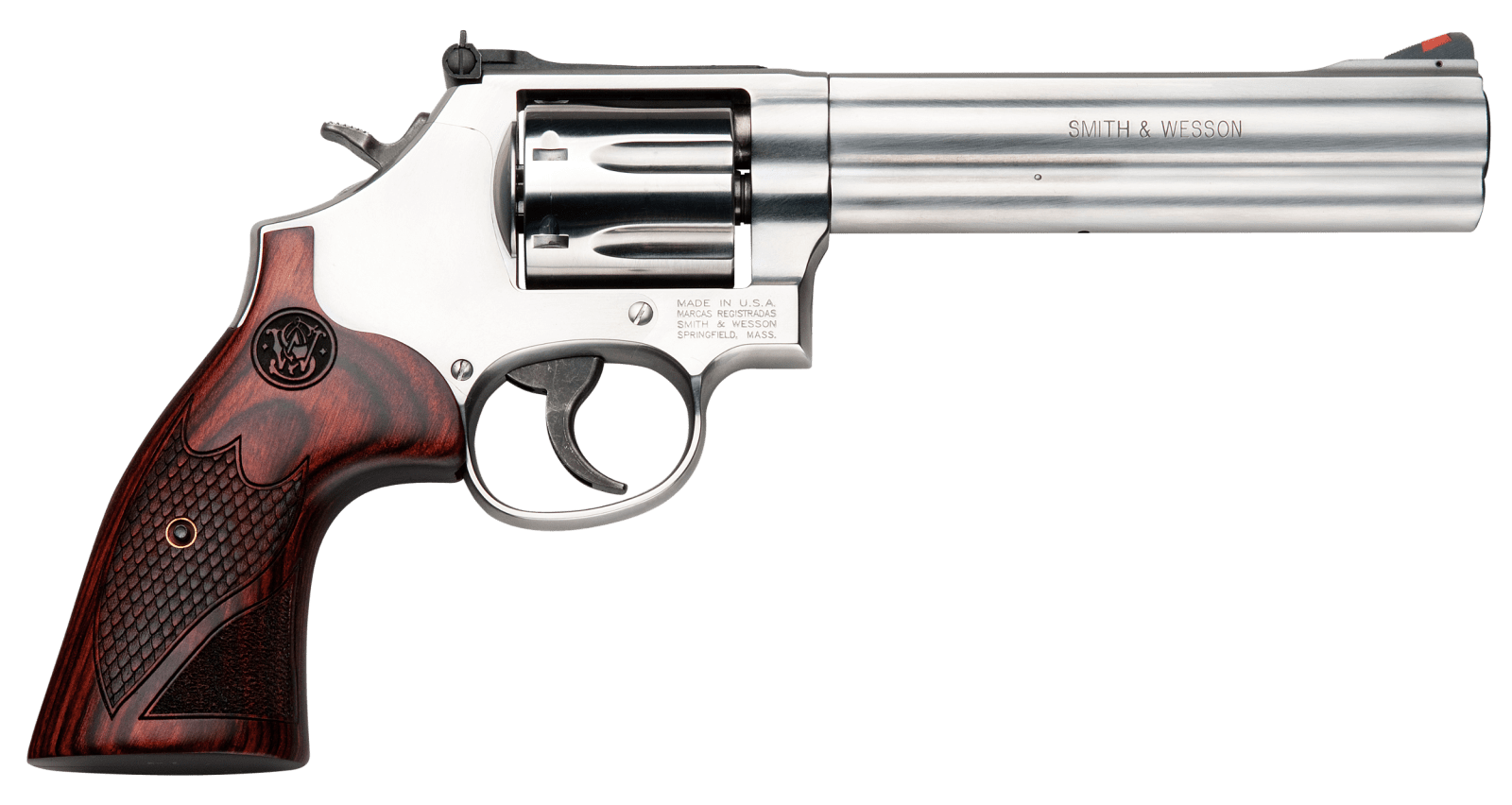 Smith & Wesson 150712 Model 686 Plus Deluxe 357 Mag or 38 S&W Spl +P Stainless Steel 6" Barrel, 7rd Cylinder, Satin Stainless Steel L-Frame, Textured Wood Grip, Internal Lock