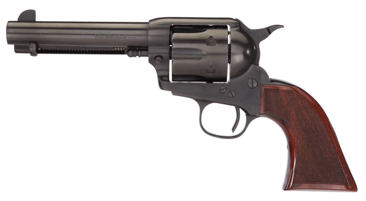 Taylors & Company 550885DE Runnin Iron Black Rock 45 Colt (LC) Caliber with 4.75" Barrel, 6rd Capacity Cylinder, Overall Black Nitride Finish Steel, Checkered Walnut Grip & Overall Taylor Polish
