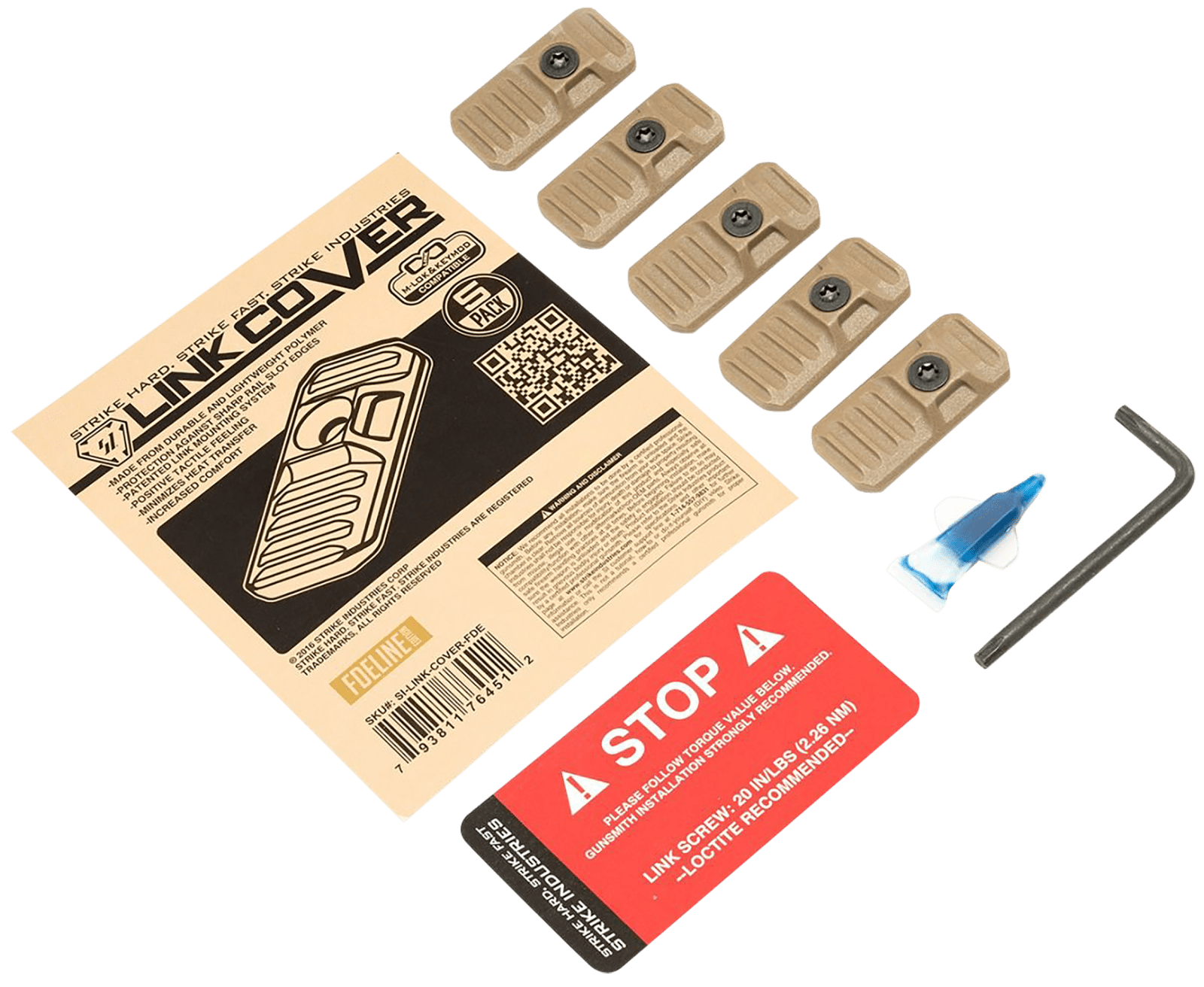 Strike Industries LINK-COVER-FDE LINK Cover  Flat Dark Earth Polymer for M-lok & Keymod Rails 5 Pack