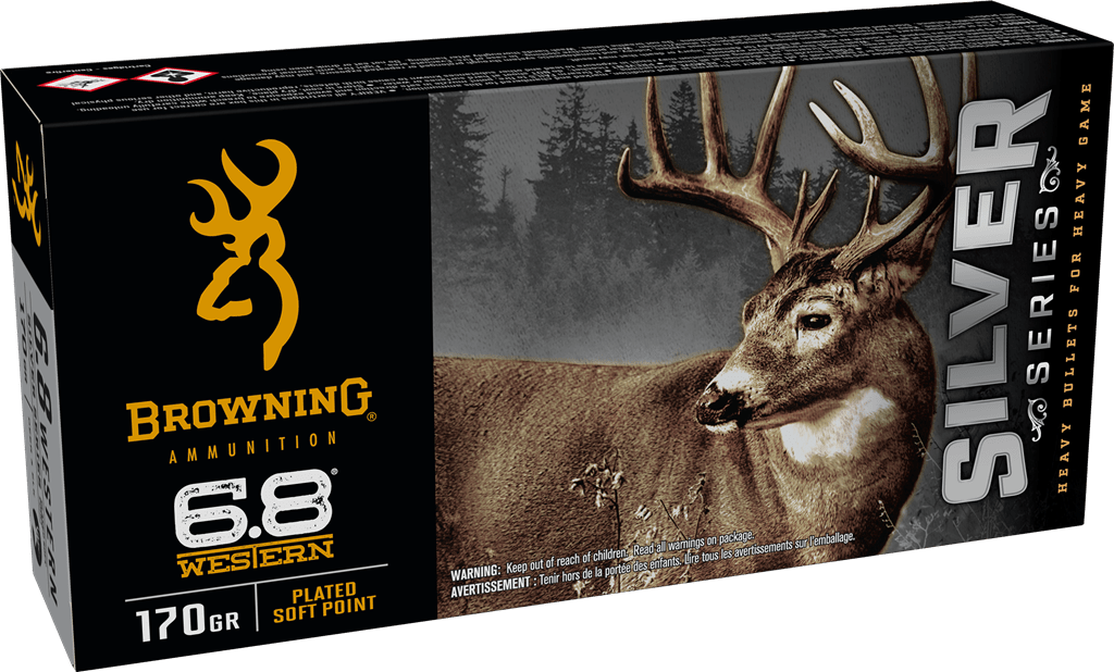 Browning Ammo B192600681  Silver 6.8Western 170gr Plated Soft Point 20 Per Box/10 Case