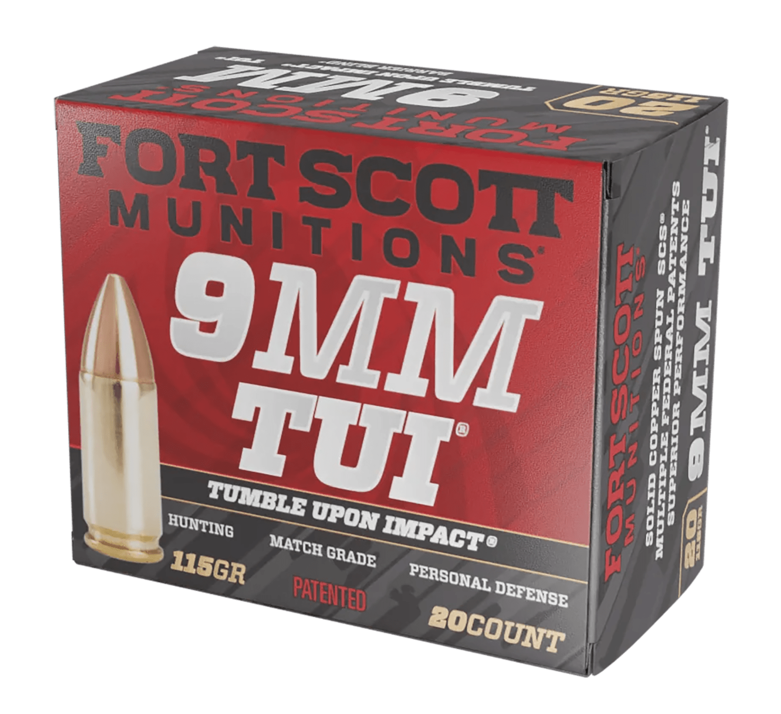 Fort Scott Munitions 9MM115SCV Tumble Upon Impact (TUI) 9mmLuger 115gr Solid Copper Spun 20 Per Box/25 Case