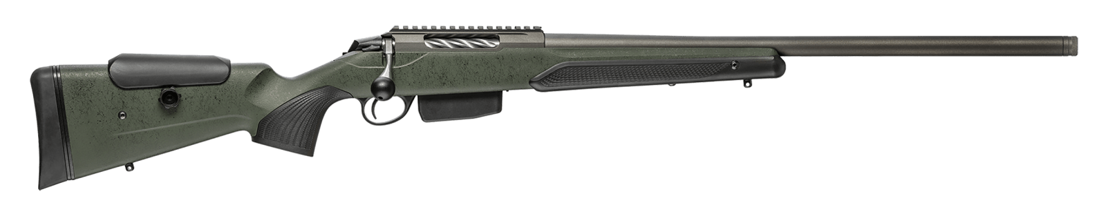 Tikka JRTXRSV319 T3x Super Varmint 6.5 PRC 5+1 23.70" Barrel, Tungsten Cerakote Metal Finish, Black Webbed Green Roughtech Stock