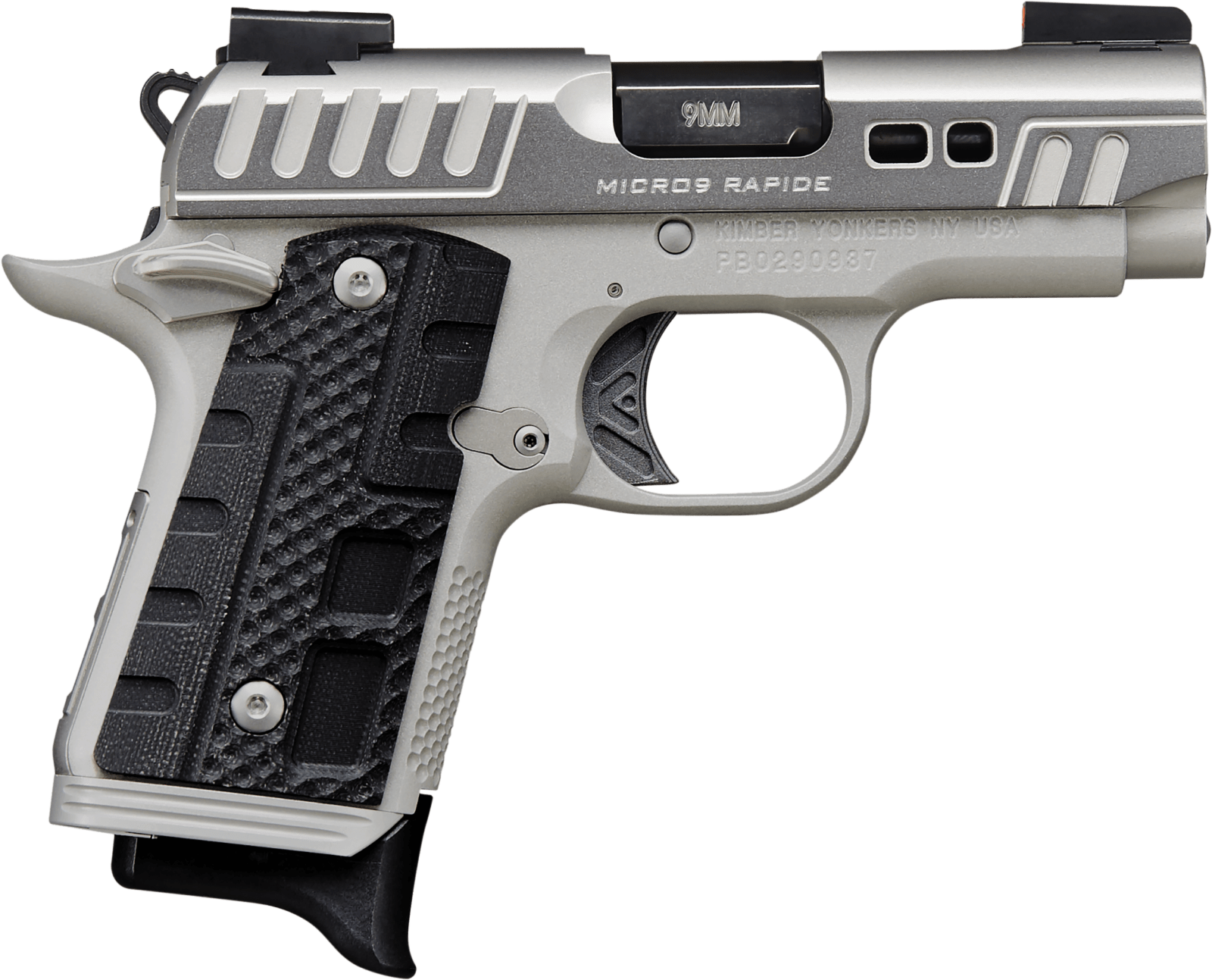 Kimber Mfg.,inc 3300223 Micro 9 Rapide Black Ice 9mm 7+1 3.15" Silver/Grey KimPro II Black G10 Grip