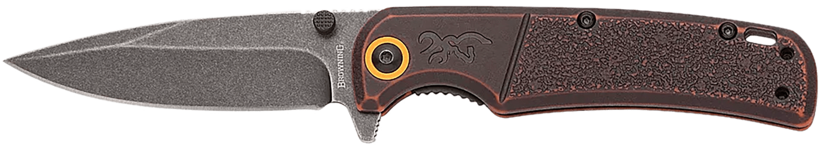 Browning 003220581 Buckmark  EDC Slim 3.13" Folding Drop Point Plain Black Stonewashed D2 Steel Blade, Bronze Stonewashed Polymer Handle