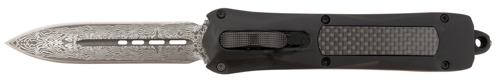 Steel River Knives A163BDD Spartan  3.50" OTF Dagger Plain Damascus 440C SS Blade/Black w/Carbon Fiber Inlay Aluminum Zinc Alloy Handle