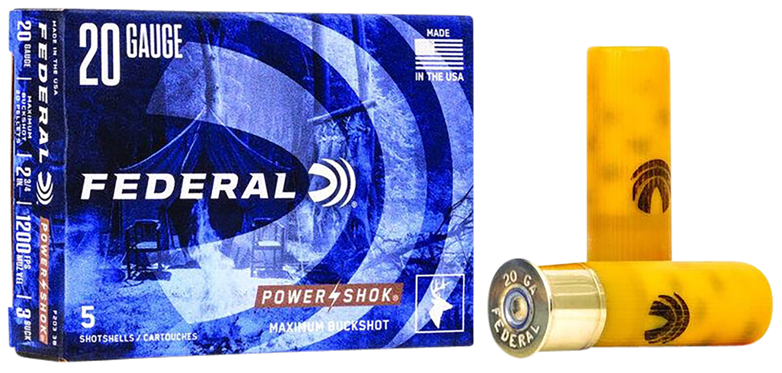 Federal F2033B Power-Shok Magnum 20Gauge 2.75" 20Pellets 1oz 3BuckShot 5 Per Box/50 Case