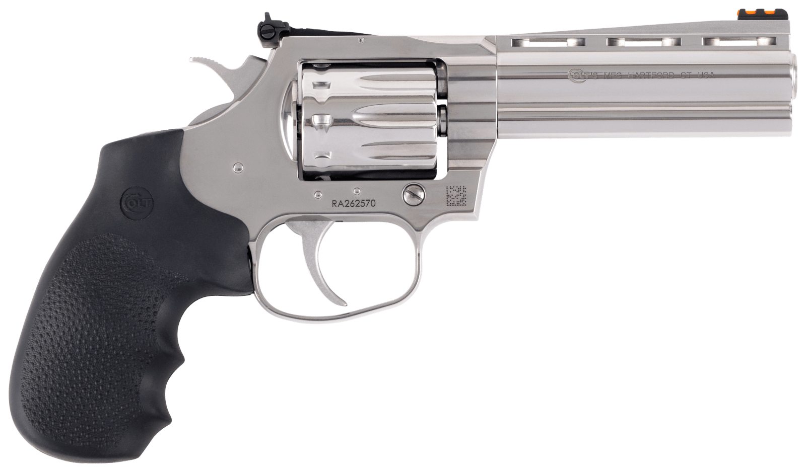 Colt Mfg KCOBRA22-SP4RFO King Cobra Target 22 LR 10 Shot, 4.25" Stainless Steel Barrel, Cylinder & Frame, Black Hogue Overmolded Grips