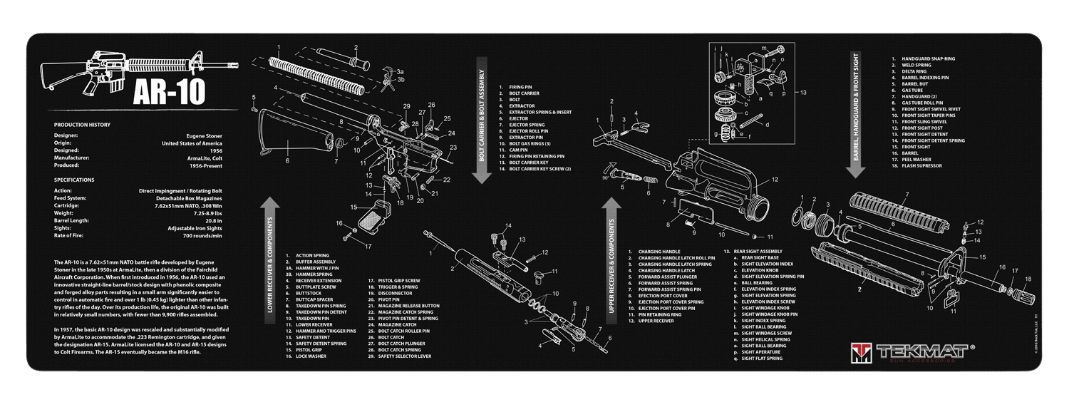 TekMat TEKR36AR10 AR-10 Cleaning Mat Black/White Rubber 12"x36" AR-10 Parts Diagram