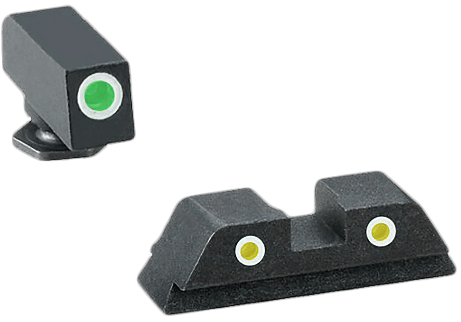 AmeriGlo GL115 Classic Tritium Sight Set for Glock  Green Tritium White Outline Front Sight-Yellow Tritium White Outline Rear Sight