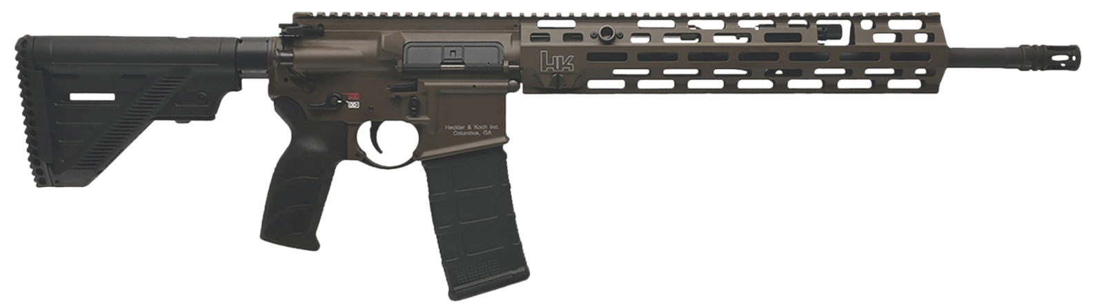 HK 81001203 MR556 A4 5.56x45mm 30+1 16.50" Black Threaded Barrel, Patriot Brown Picatinny Rail Receiver, M-LOK Handguard, 6 Position Black Synthetic Stock, Ambidextrous
