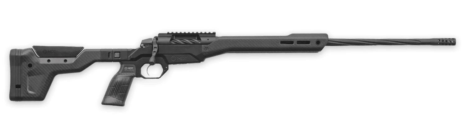 Weatherby 3WAMH25RWR4B 307 Alpine MDT 25 WBY RPM 3+1 22" +2" Graphite Black Cerakote Spiral Fluted Threaded Barrel, Steel Receiver w/Picatinny Rail, Arca Rail Forend, Black HNT26 MDT Chassis Carbon Fi