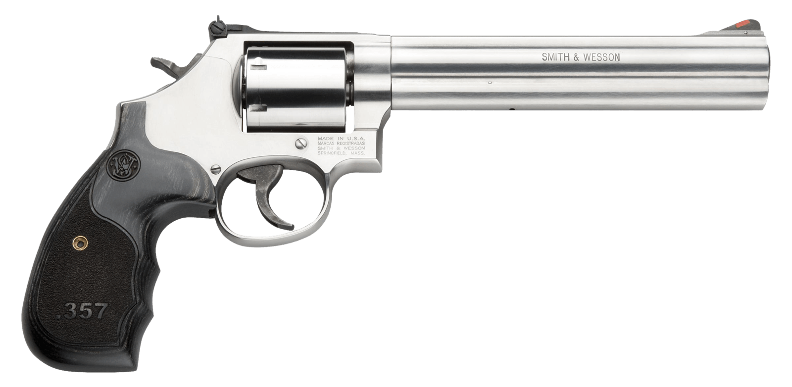 Smith & Wesson 150855 Model 686 Plus 38 S&W Spl +P, 357 Mag 7rd 7" Stainless Steel Barrel & Cylinder Satin Stainless Steel Frame with Black & Silver Custom Wood Grip & Red Ramp Front Sight