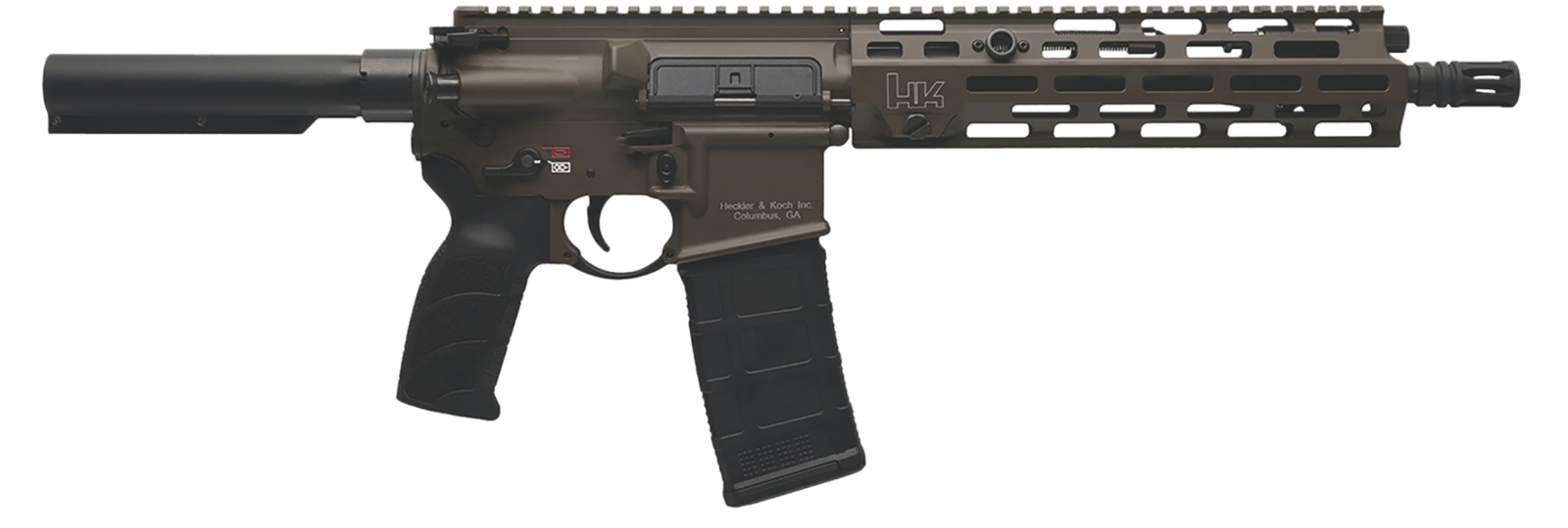 HK 81001201 MR556 A4 5.56x45mm 30+1 11" Black Threaded Barrel, M-LOK Handguard, Patriot Brown Picatinny Rail Receiver, Black Synthetic Pistol Tube, Black Polymer Grip, Ambidextrous