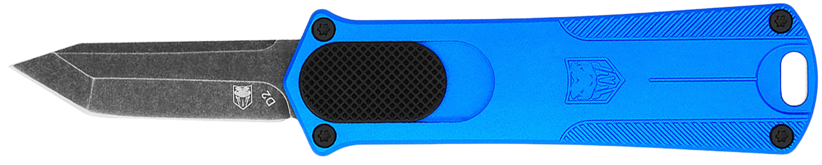 CobraTec Knives CALI952BLUTNS California 952 *CA Compliant 1.75" OTF Tanto Plain Black Stonewashed D2 Steel Blade, 3" Blue Anodized Aluminum Handle