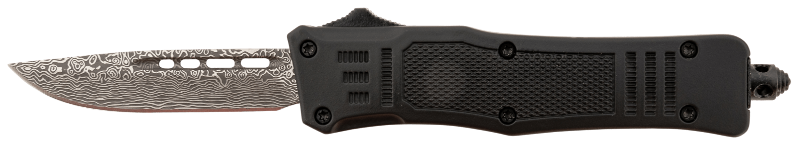 Steel River Knives MT616BDDP Spartan  Mini 2.75" OTF Drop Point Plain Laser Etched Damascus 440C SS Blade/4.25" Black Aluminum Zinc Alloy Handle
