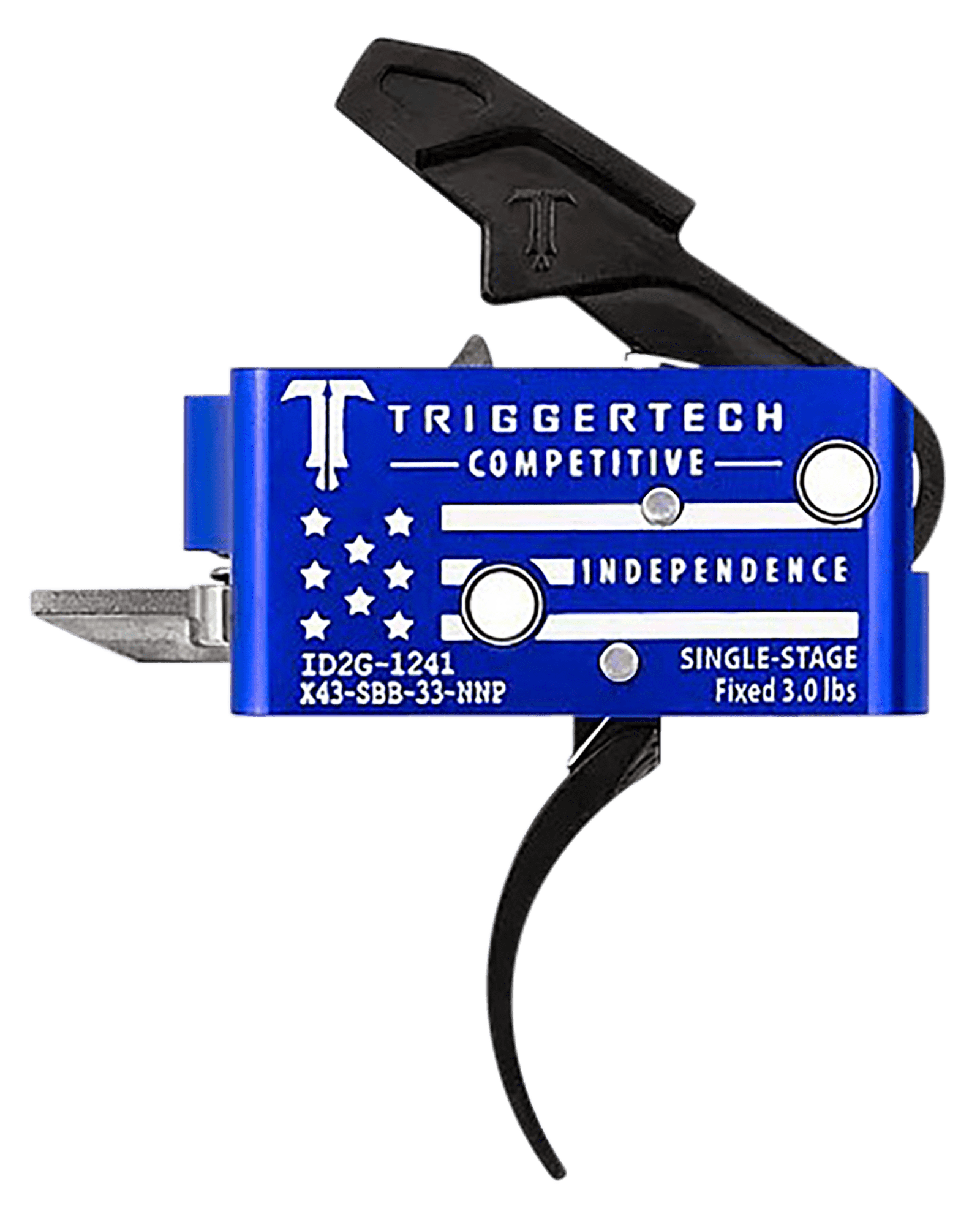 TriggerTech X43SBB33NNC Competitive Independence Pro Curved Two-Stage Trigger, Blue & White Engraved Flag Housing, Fits AR-15