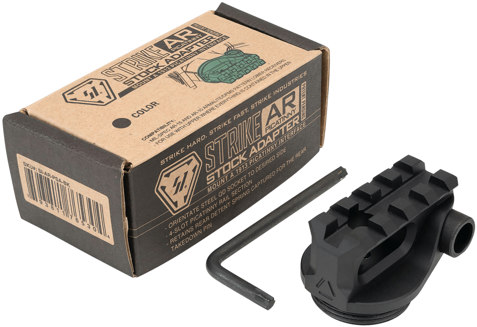 Strike Industries ARPSABK Picatinny Stock Adapter  Black Anodized for AR-Platform