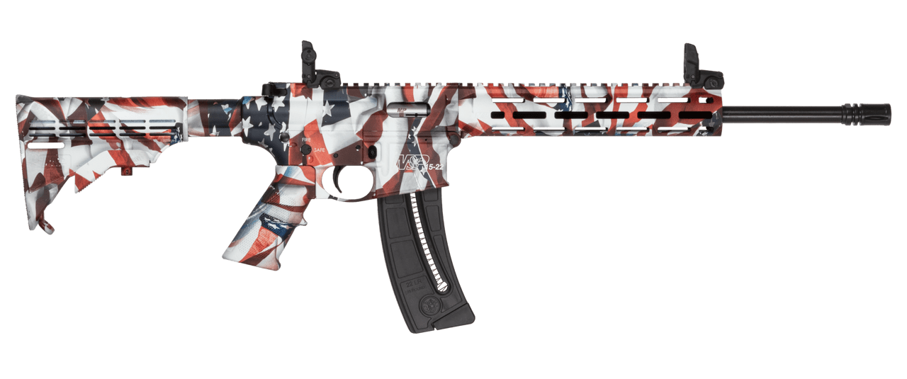 Smith & Wesson 14714 M&P15-22 Sport Flag 22 LR 25+1 16.50" Black Threaded Barrel, US Flag Cerakote Polymer Receiver w/Picatinny Rail, M-LOK Handguard, US Flag 6 Position CAR Polymer & AR Polymer Grip