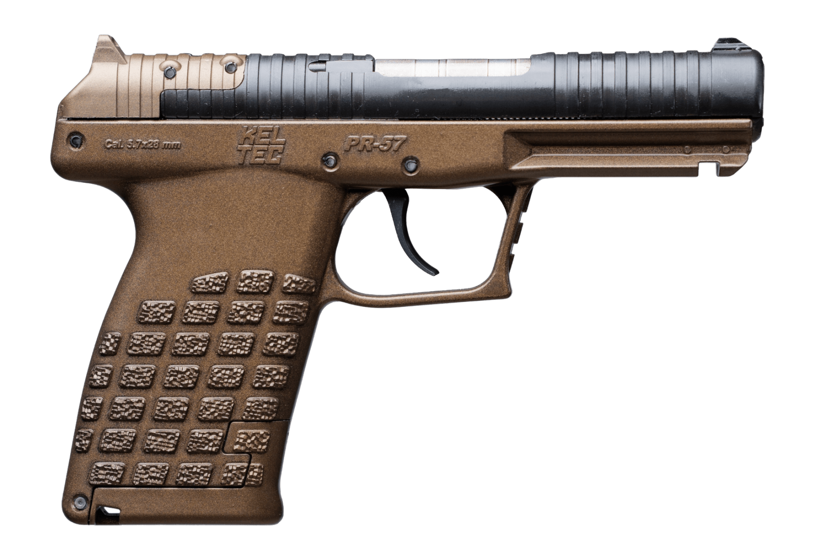 Kel-Tec PR57BBRZ PR-5.7 Compact Frame 5.7x28mm 20+1 4" Stainless Steel Rotary Barrel, Black Optic Ready/Serrated Slide, Burnt Bronze Frame & Textured Grip