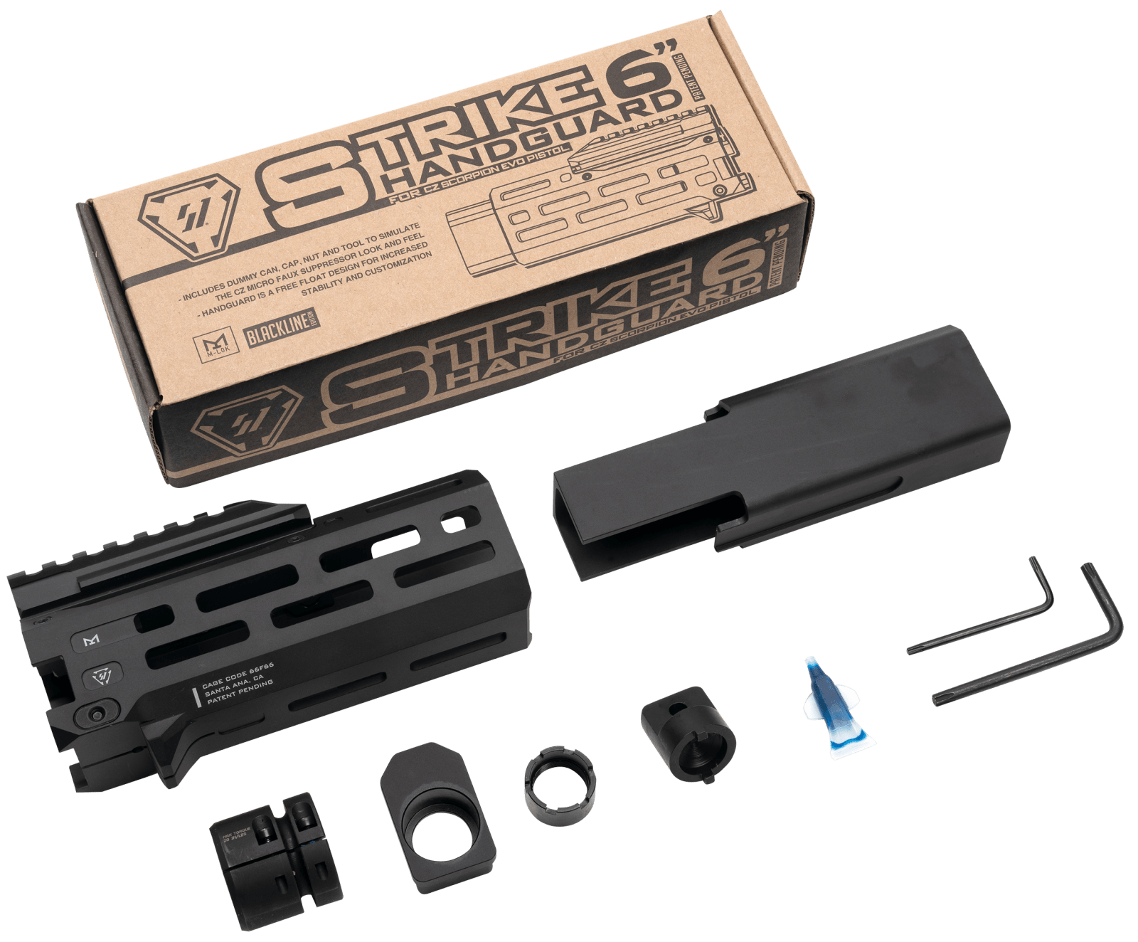 Strike Industries CEVO-HG-6-BK Strike  6" M-Lok Black Aluminum with Faux Suppressor for CZ Scorpion EVO (7.72" Barrel Length)