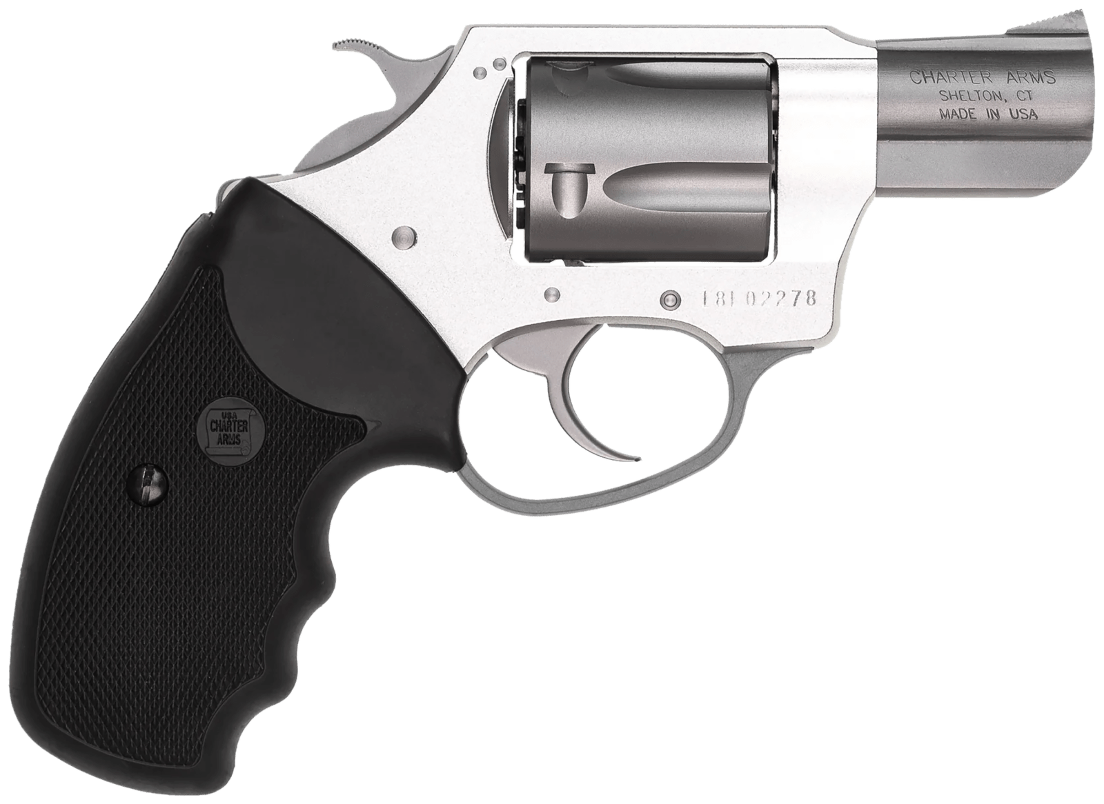 Charter Arms 53820 Undercover Lite Compact 38 Special, 5 Shot 2" Stainless Steel Barrel & Cylinder, Anodized Aluminum Frame w/Black Finger Grooved Rubber Grip, Exposed Hammer