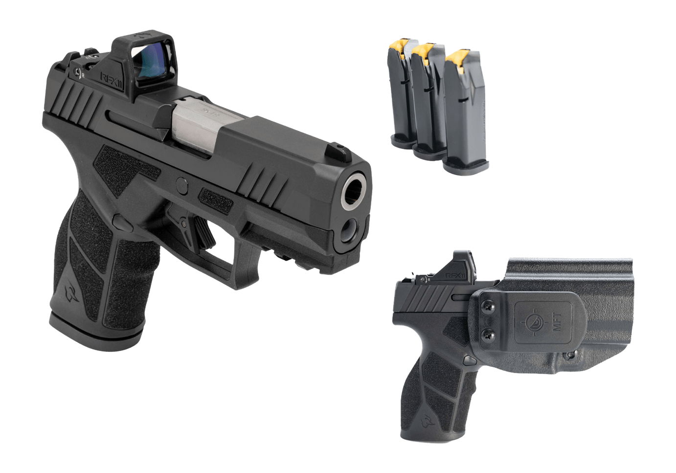 Taurus 1-GX2P931-CK8 GX2 T.O.R.O Carry Kit Compact 9mm Luger 13+1 3.38" Stainless Barrel, Matte Black Alloy Steel Serrated w/Optic Slide, Black Polymer Frame w/Picatinny Rail, Black Textured Grip, Vir