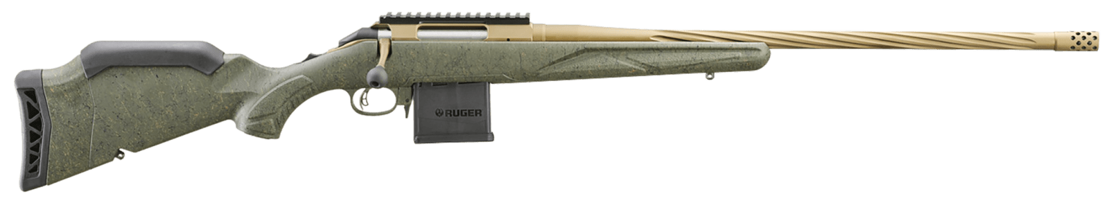 Ruger 46938 American II Predator Full Size 204 Ruger 10+1 22" Burnt Bronze Cerakote Spiral Fluted Threaded Barrel & Alloy Steel Receiver w/Picatinny Rail, Green Splatter Adj LOP Synthetic Stock