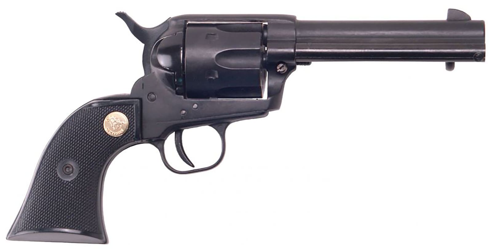 Cimarron ASPLINK1 Plinkerton 22 LR 6 Shot 4.75" Matte Black Steel Barrel, Frame & Cylinder, Black Checkered Plastic w/Medallion Grip, Exposed Hammer