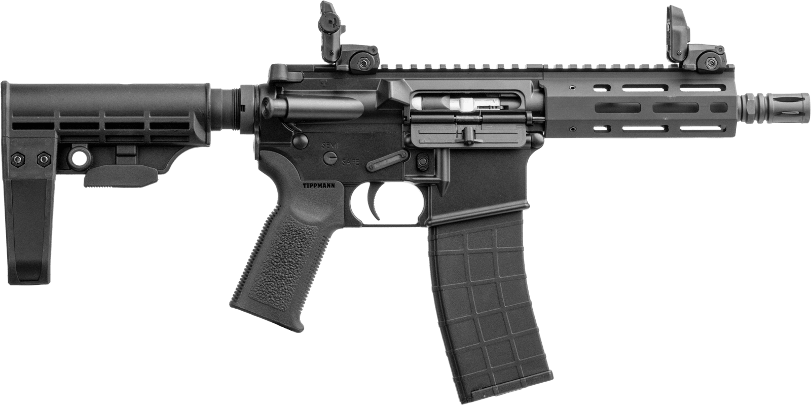 Tippmann Arms A101042 M4 Micro Elite 22 LR 25+1 7" Black Parkerized Threaded Barrel, Black Parkerized Receiver w/Picatinny Rail, M-LOK Handguard, Black T5 Arm Brace, Black Gen2 Grip, Right Hand