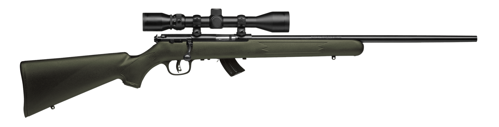 Savage Arms 26721 Mark II FXP Full Size 22 LR 5+1 21" Matte Black Sporter Barrel, Matte Black Drilled & Tapped Carbon Steel Receiver, Olive Green Fixed Synthetic Stock, 3-9x40mm Duplex Scope, Right Ha
