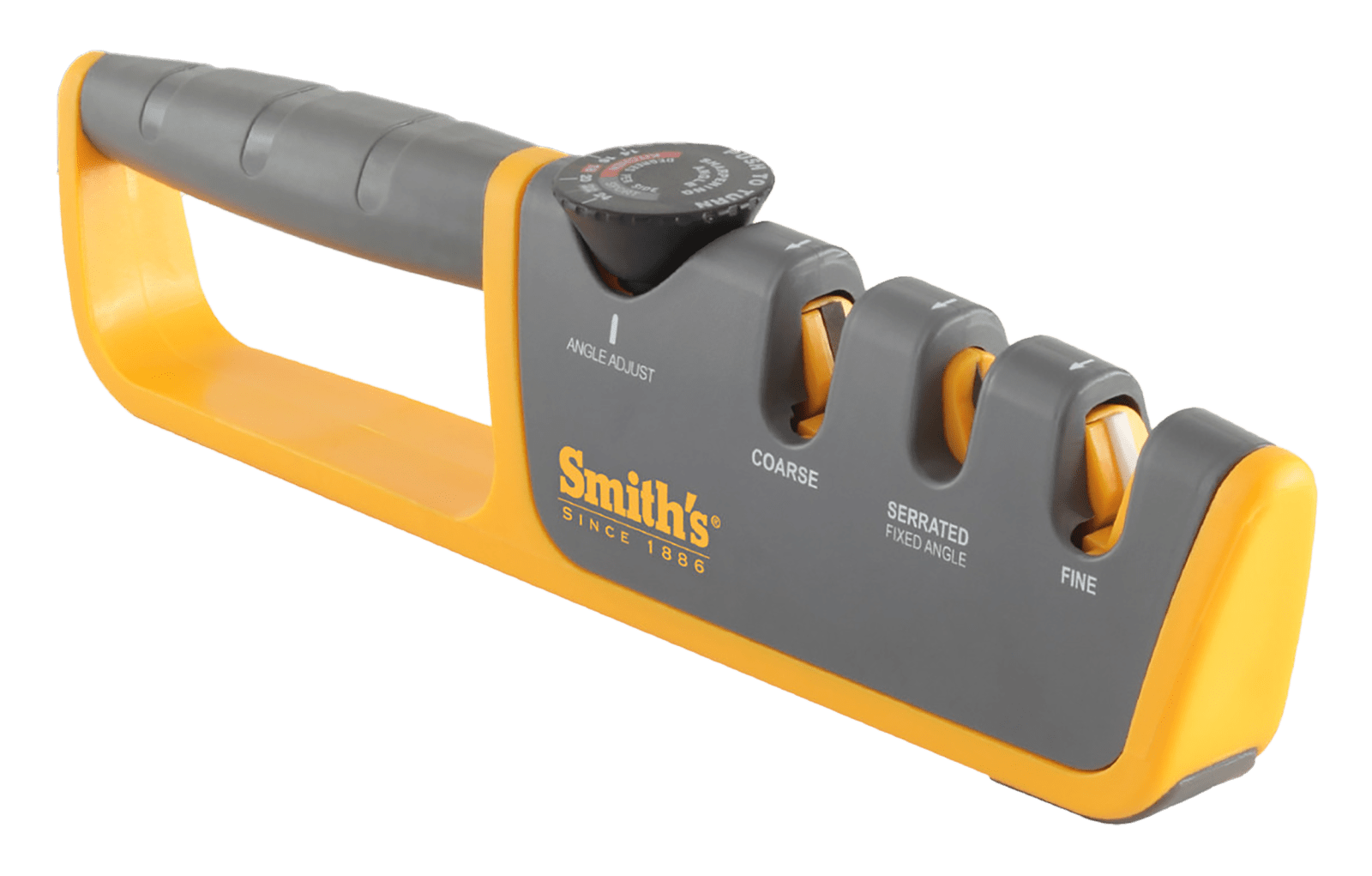 Smiths Products 50264 Adjustable Angle Pull-Thru Sharpener Hand Held Fine, Coarse Ceramic, Diamond Sharpener Rubber Handle Gray
