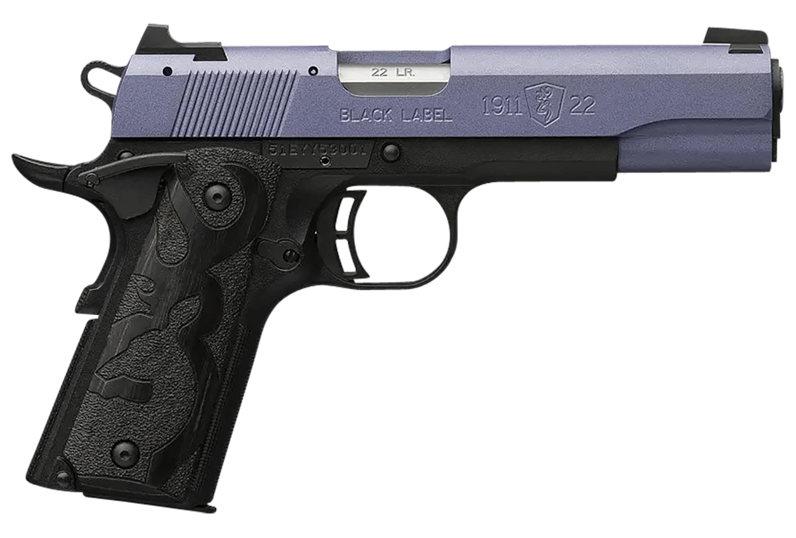 Browning 051893490 1911 Black Label Full Size Frame 22 LR 10+1, 4.25" Matte Stainless Steel Barrel, Crushed Orchid Cerakote Serrated Slide, Matte Black Polymer Frame w/Beavertail