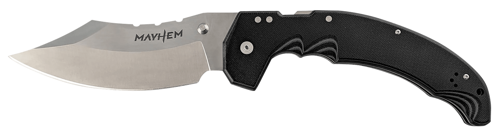 Cold Steel CSFL60DPLM Mayhem  6" Folding Clip Point Modified Cleaver Plain Satin AUS-10A SS Blade/7.20" Black Contoured G10 Handle Includes Pocket Clip