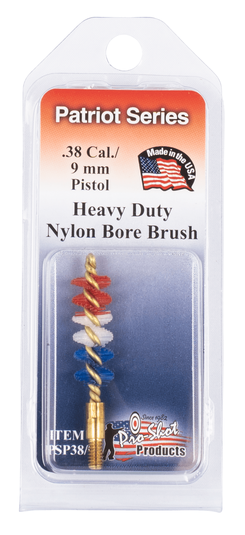 Pro-Shot PSP389 Patriot Series Bore Brush .38 Cal/ 9mm Pistol #8-32 Thread Nylon Bristles Brass Core