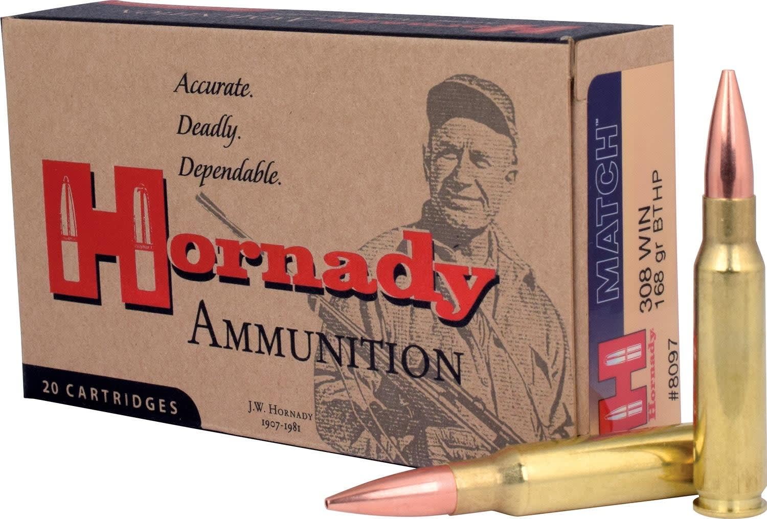 Hornady Match Rifle Ammunition .308 Win 168 gr BTHP MATCH 50 rd