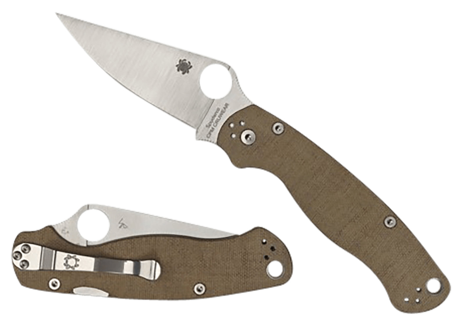 Spyderco C81MPCW2 Military 2  3.47" Folding Plain Stonewashed CPM Cru-Wear Blade/Brown Canvas Textured Micarta Handle Includes Pocket Clip