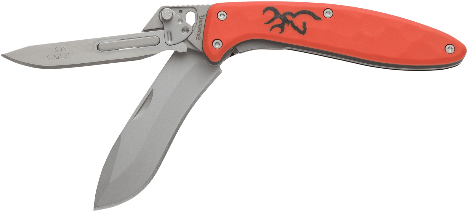 Browning 3220462B Primal Scalpel 2 Boxed 2.75" Folding Drop Point/Scalpel Plain Blaze Orange 8Cr13MoV SS Blade, Blaze Orange Polymer w/Rubber Overmold Handle