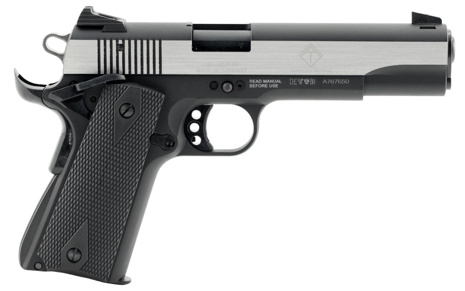 GSG GSG2210M1911S M1911 22 LR 5" 10+1 Black Hardcoat Anodized Stainless Steel Polished Slide Black Polymer Grip