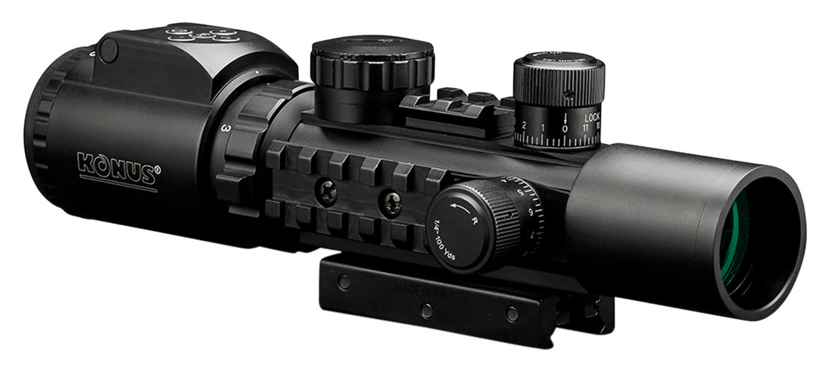 Konus 7170 KonusPro AS-34 Matte Black 2-6x28mm 34mm Tube Dual Illuminated Green/Red Engraved Mil-Dot Reticle Features Bubble Level
