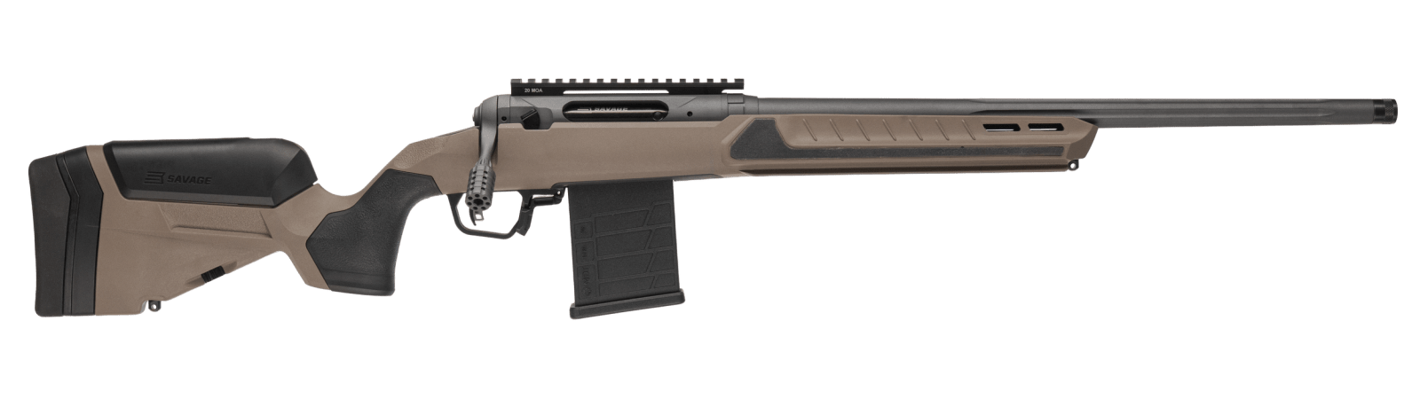 Savage Arms 32681 110 Core Tactical 338 Lapua Mag 5+1 26" Medium Heavy Fluted Barrel, Arca Rail Forend, Coyote Tan AccuStock w/AccuFit V2 Synthetic Stock, Right Hand