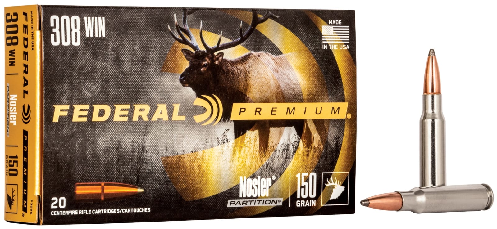 Federal P308S Premium 308Win 150gr Nosler Partition 20 Per Box/10 Case