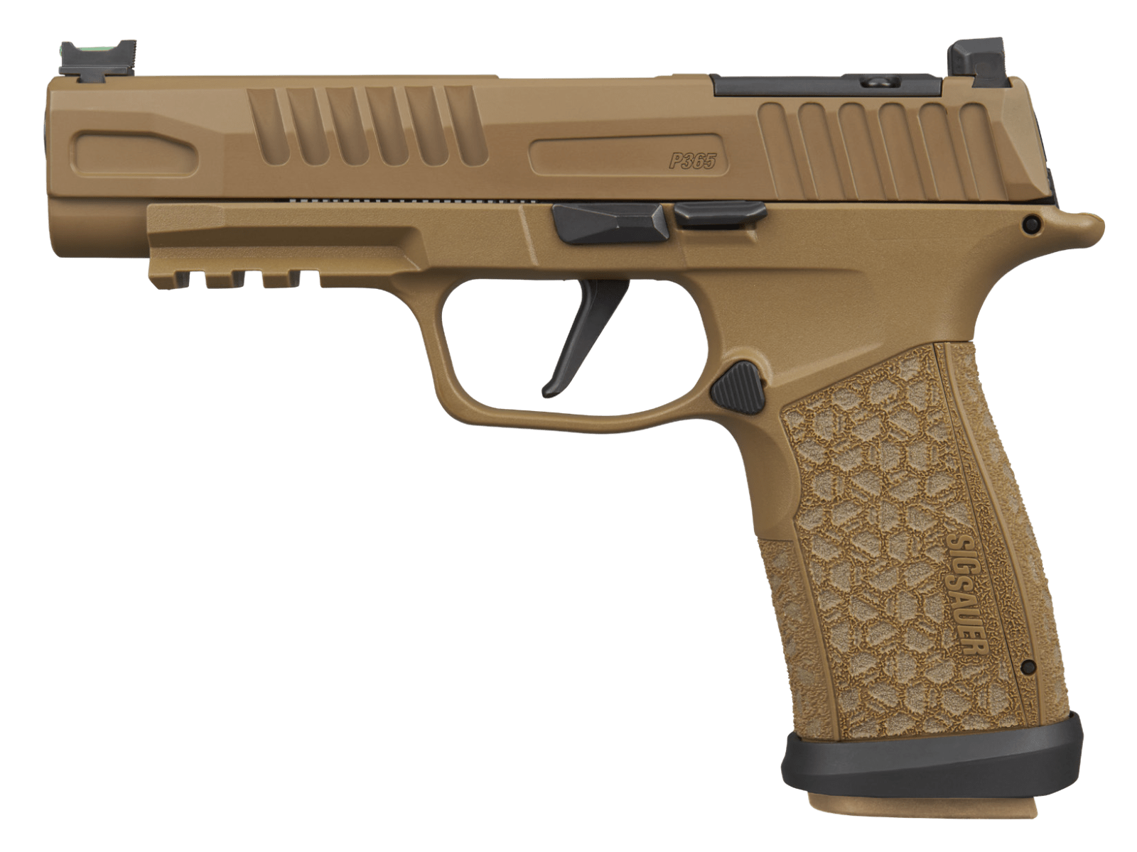 Sig Sauer 365XF9CFO P365 Fuse 9mm Luger 17+1 21+1 4.30" Black Barrel, Coyote Cerakote Stainless Steel Optic Ready/Serrated Slide & Frame w/Picatinny Rail, Interchangeable Backstrap Grip