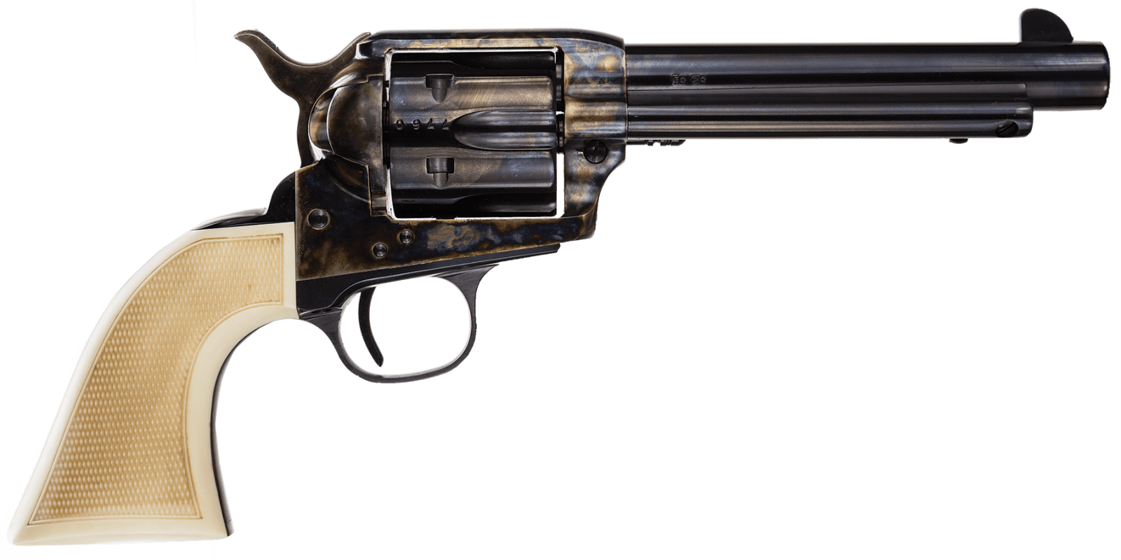 Taylors & Company 555127 Marshal 45 Colt (LC) Caliber with 5.50" Blued Finish Barrel, 6rd Capacity Blued Finish Cylinder, Color Case Hardened Finish Steel Frame & Checkered White Grip