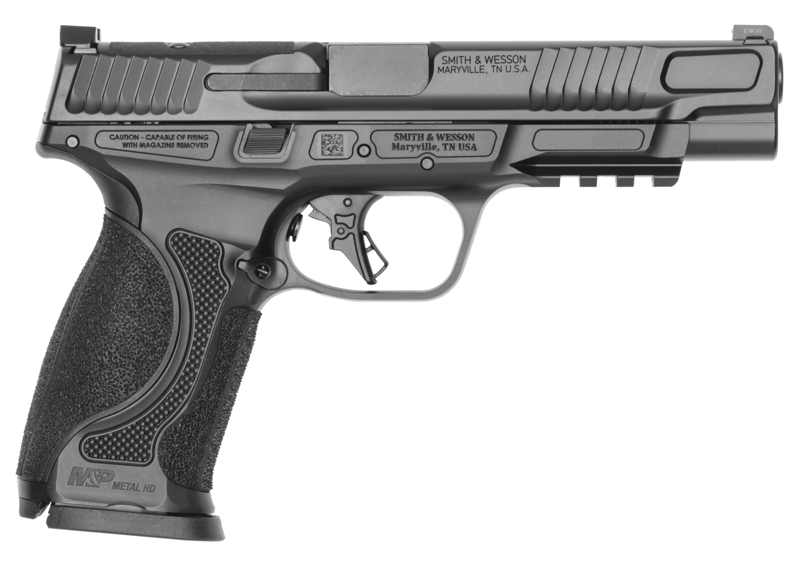 Smith & Wesson 14670 M&P M2.0 Metal 9mm Luger 17+1 5" Black Armornite Stainless Steel Barrel & Optic Ready/Serrated Slide, Black Armornite Stainless Steel Frame w/Picatinny Rail, Interchangeable Palms