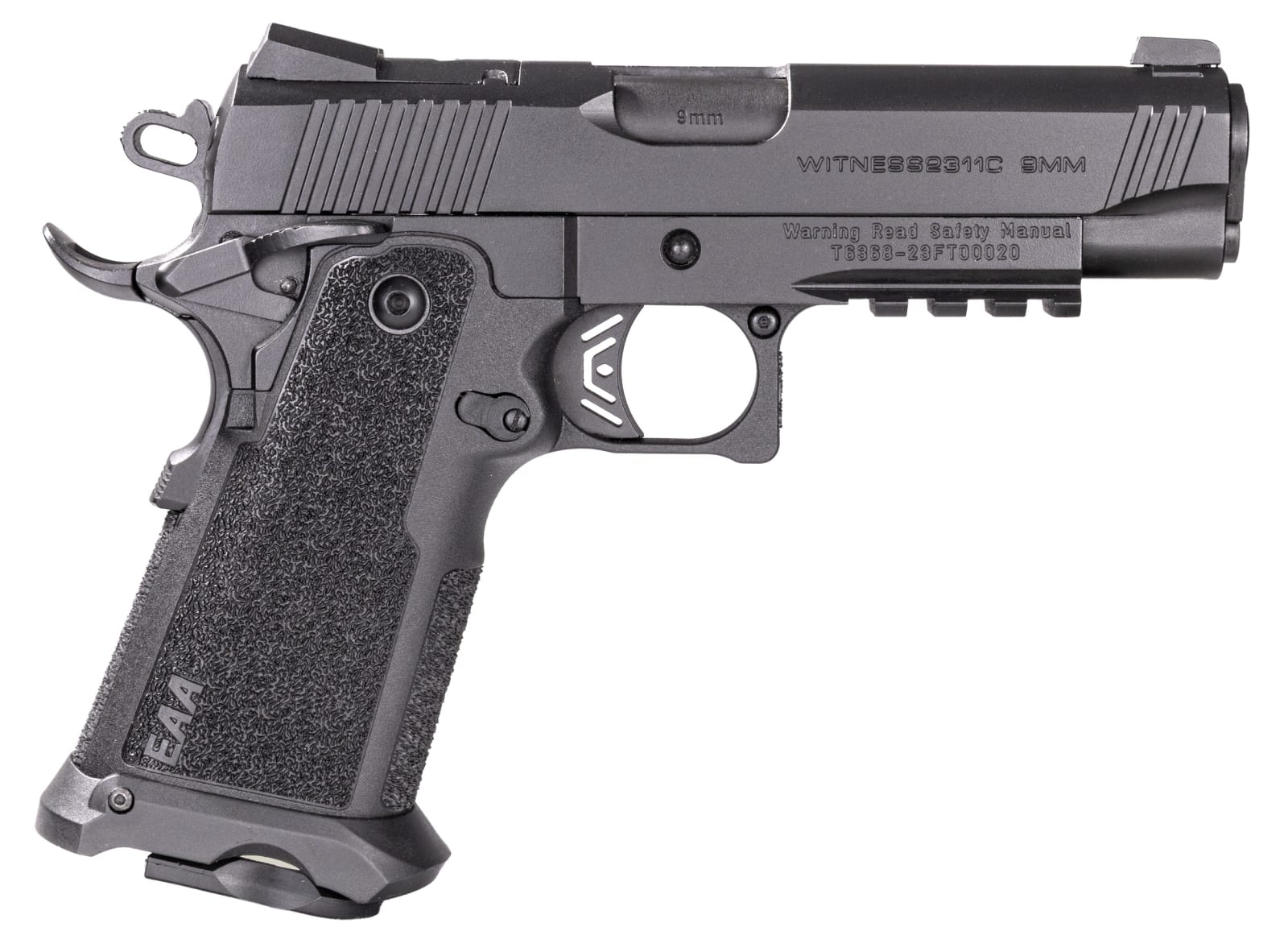 Girsan 395030 Witness2311  9mm Luger 17+1 4.25" Black Steel Barrel, Black Serrated Steel Slide, Black Polymer Frame w/Beavertail & Picatinny Rail, Black Checkered Polymer Grip, Ambidextrous