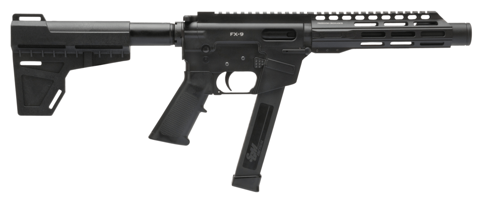 Freedom Ordnance FX9P8 FX-9  9mm Luger 8.25" 33+1 Black Hard Coat Anodized Black Polymer Grip KAK Shockwave Pistol Brace