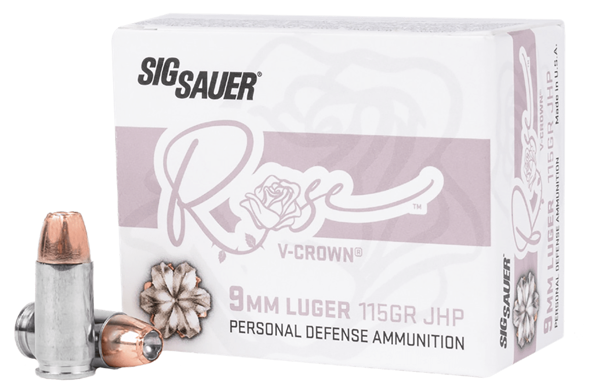 Sig Sauer E9MMA1ROSE20 Rose  9mm Luger 115gr V-Crown Jacketed Hollow Point 20 Per Box/10 Case