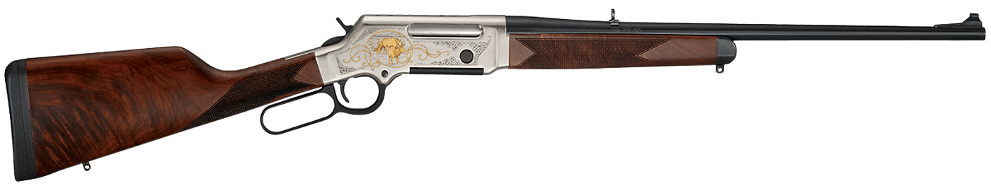 Henry H014WL308 Long Ranger Wildlife Full Size 308 Win 4+1 20" Blued Steel Barrel, Engraved Nickel-Plated w/24K Gold Inlay Steel Receiver, American Walnut Stock Right Hand